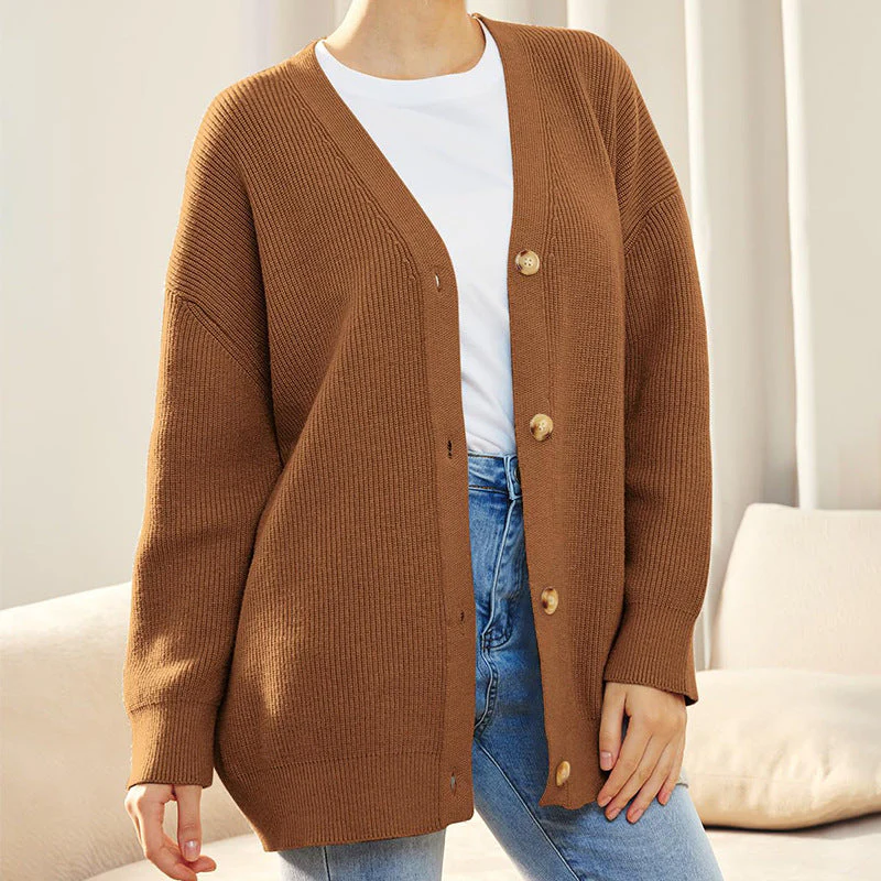 Cardigan Femme Tricot Épais Col V Boutonné Manche Longue Chic Décontracté Pour Automne Et Hiver