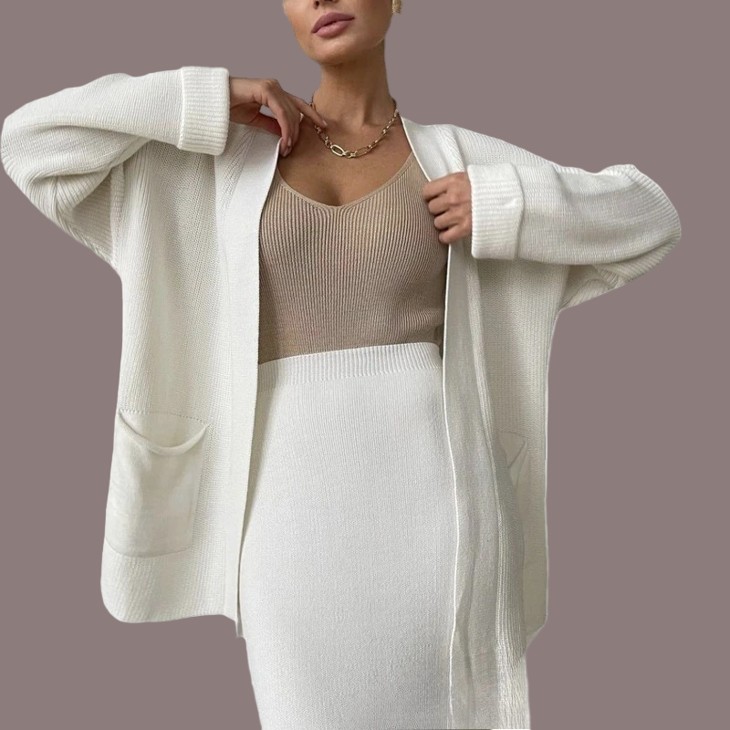 Ensemble Deux Pièces En Maille Pour Femmes Cardigan Oversized Et Jupe Midi Taille Haute