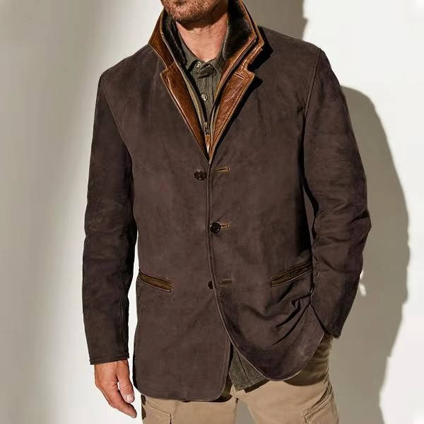 Veste Blazer En Suède Pour Homme Amawinc Olive Marron Avec Garniture En Cuir Élégante Décontractée