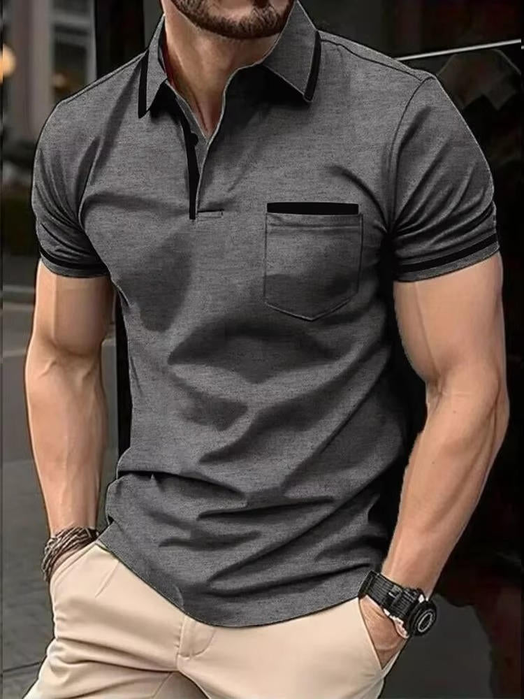 Polo Homme Manches Courtes Avec Poche Poitrine Amawinc En Mélange Coton Respirant Et Résistant Aux Plis Pour Le Travail Et Les Loisirs