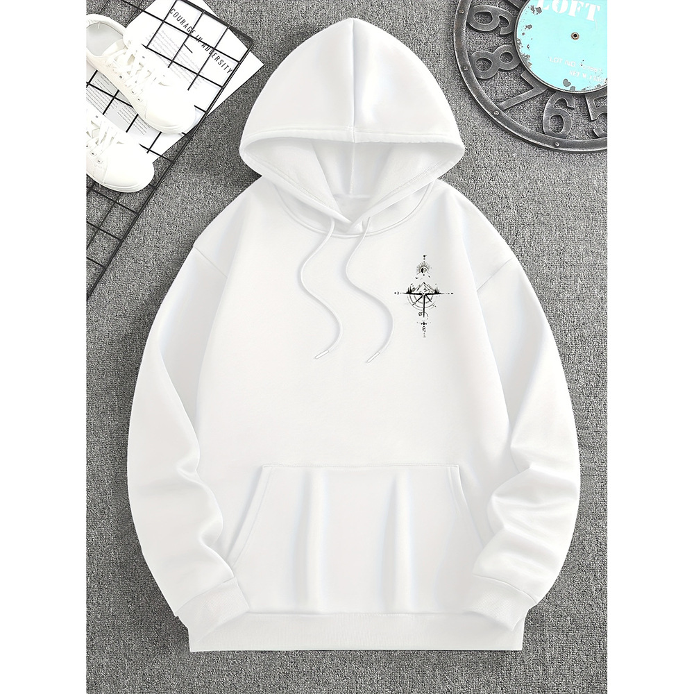 Sweat À Capuche Pour Homme Coupe Regular En Coton Avec Cordon De Serrage Motif Boussole Décontracté