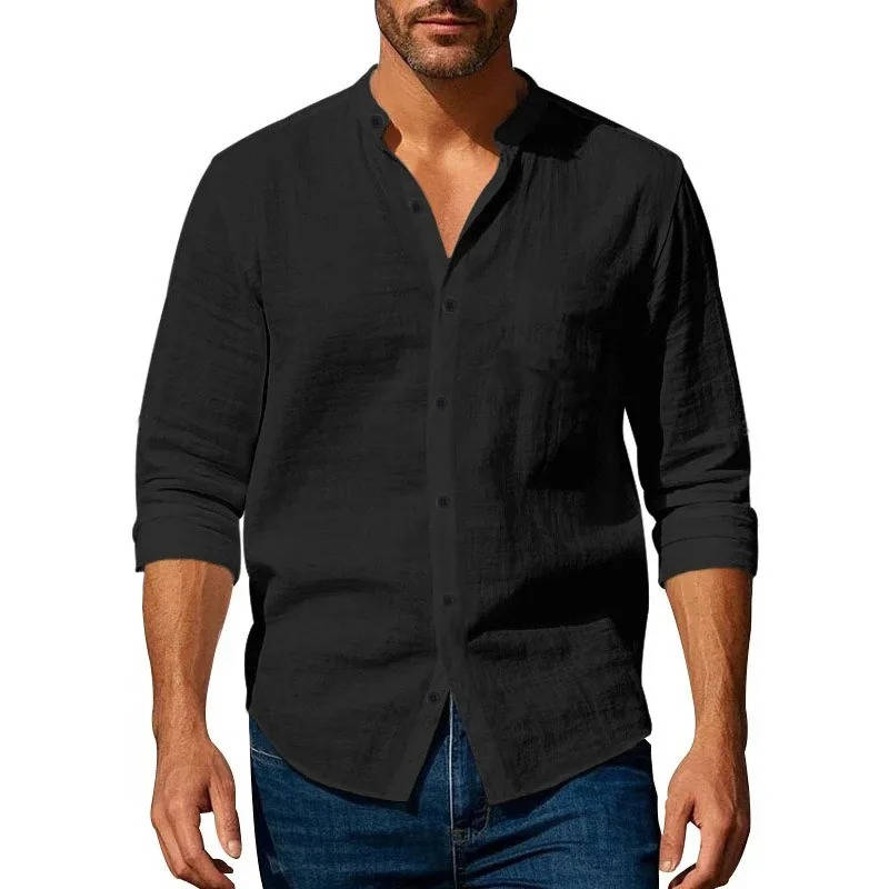 Chemise Décontractée Pour Homme En Lin À Manches Longues Boutonnée Respirante Pour Tous Les Jours Par Amawinc
