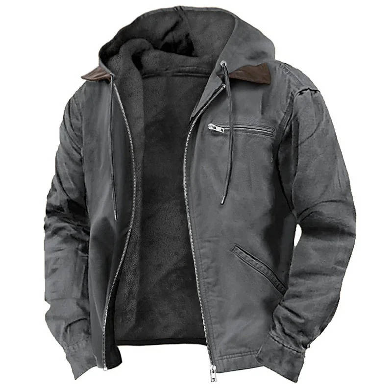 Amawinc Veste Homme En Polaire Marron Avec Capuche Léger Et Chaude Fermeture Éclair Coupe-Vent