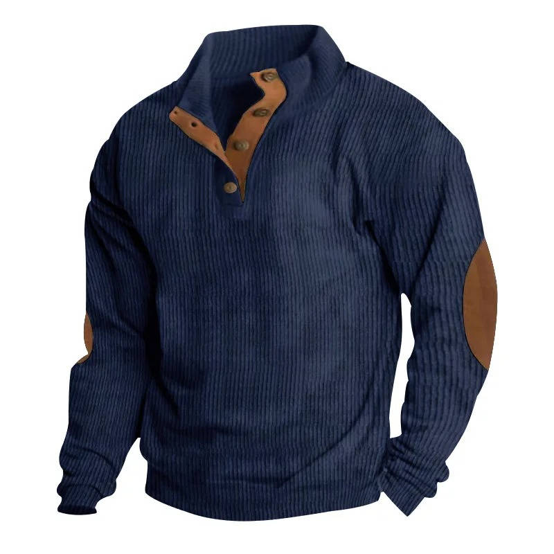 Pull Pour Homme Encolure Bouton Avec Patches Aux Coudes Tricot Classique Chaud Pour Tous Les Jours