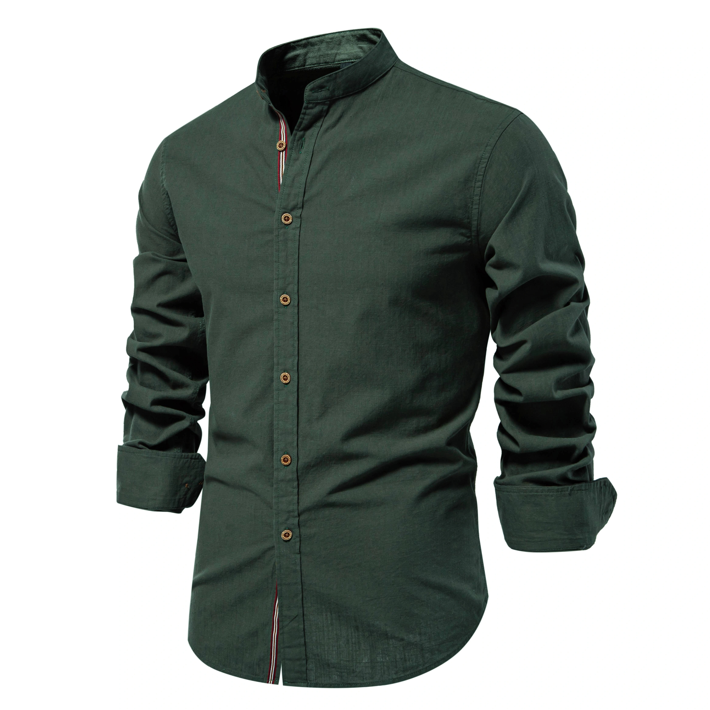 Chemise Homme Décontractée en Coton à Manches Longues Avec Col Montant et Patte de Boutonnage Rayée