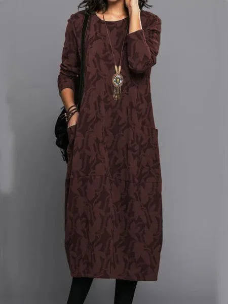 Amawinc Robe Midi À Manches Longues Avec Poches En Coton Doux Pour Tous Les Jours Confort Et Élégance