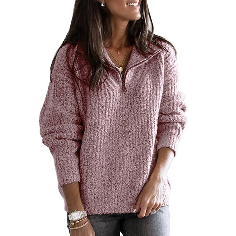 Pull Zippé En Laine À Côtes Coupe Décontractée Pour Femmes Confort Doux Et Décontracté