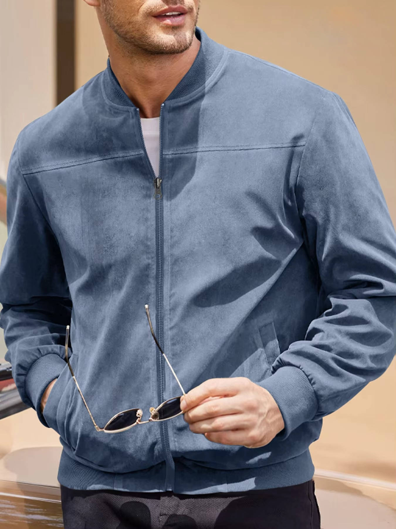 Veste Pour Homme En Daim Déperlante Coupe Vent Légère Bomber Moderne Toutes Saisons