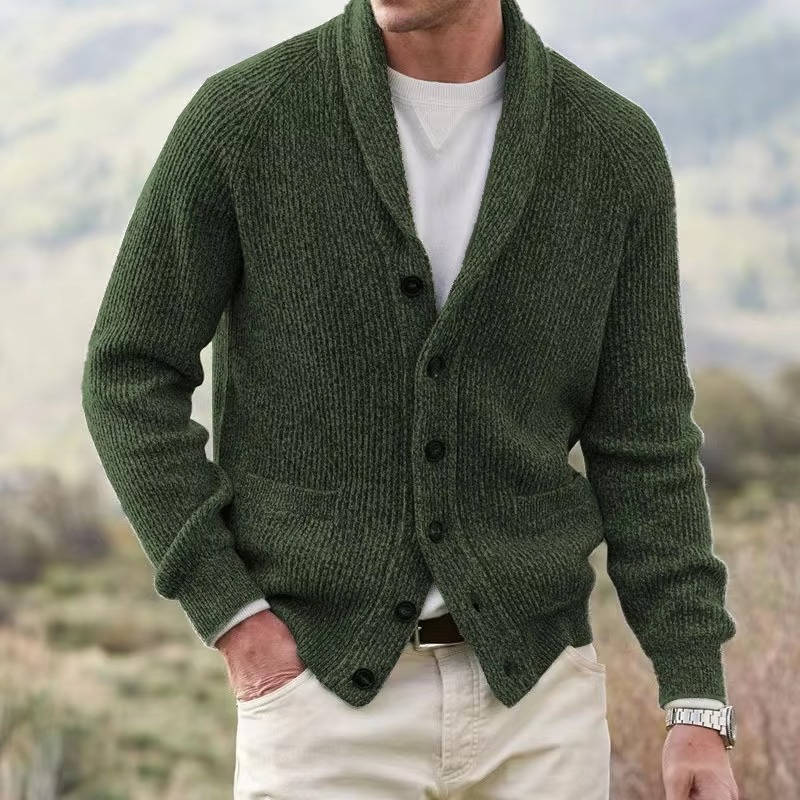 Cardigan Homme En Mélange Cachemire Avec Col Châle Bouton Devant Confortable Et Léger Pour Tenue Décontractée