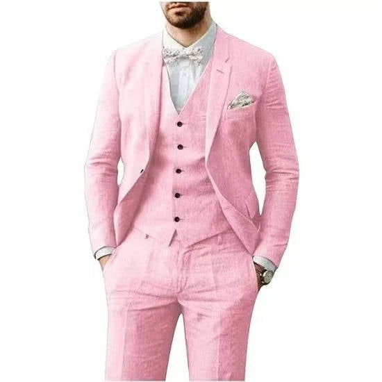 Costume Lin Décontracté Trois Pièces Pour Homme Avec Gilet Bleu Clair Pour Mariages D'Été Par Amawinc