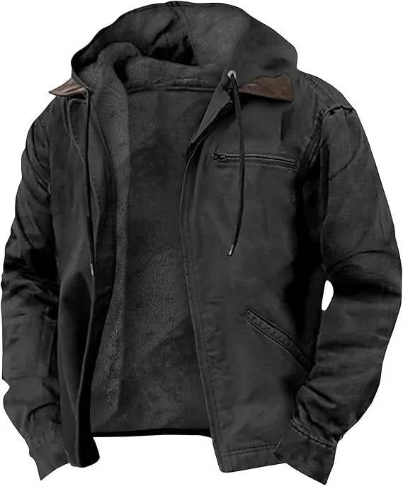 Amawinc Veste Homme En Polaire Marron Avec Capuche Léger Et Chaude Fermeture Éclair Coupe-Vent