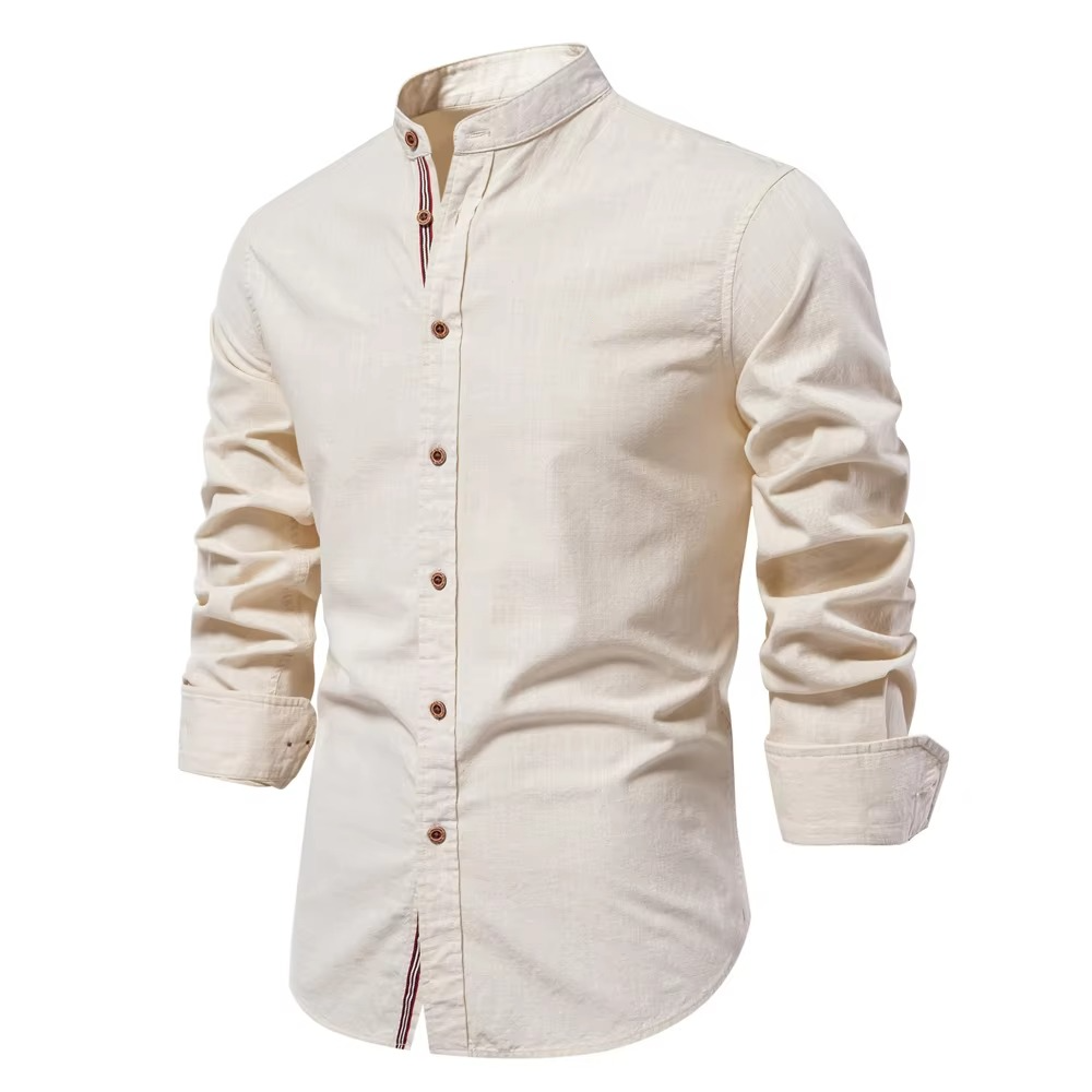 Chemise Homme Col Mandarin Boutonnée Style Chic Décontracté Pour Week-ends Et Plus