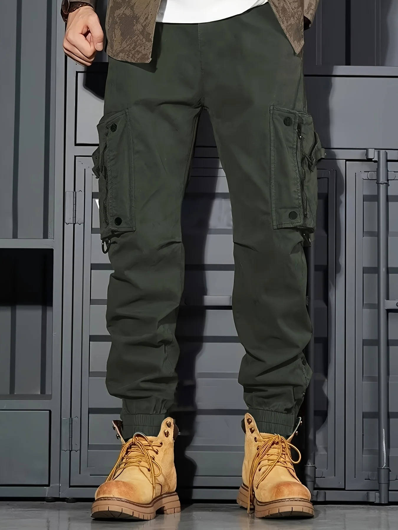Pantalon Cargo Jogger Homme Durable Kaki Avec Multiples Poches Style Tactique Pour Plein Air
