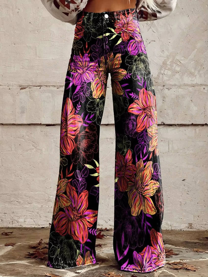 Pantalon Fleuri Pour Femmes Décontracté Parfait Pour Marchés Fermiers Dîners Décontractés Et Brunch