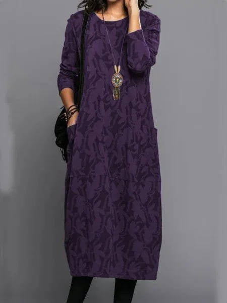 Amawinc Robe Midi À Manches Longues Avec Poches En Coton Doux Pour Tous Les Jours Confort Et Élégance
