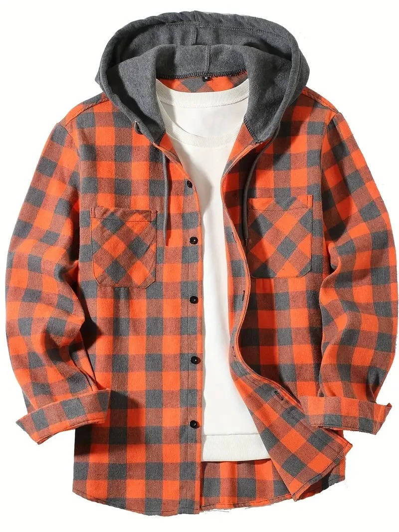 Chemise Flanelle Pour Homme Avec Capuche Doublée Polaire En Carreaux Rouge Et Noir Légère