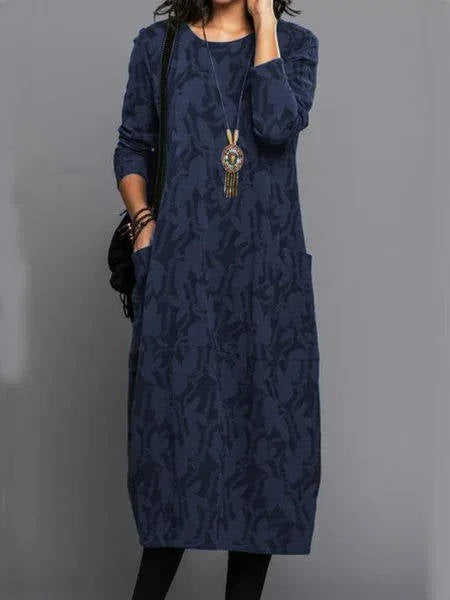 Amawinc Robe Midi À Manches Longues Avec Poches En Coton Doux Pour Tous Les Jours Confort Et Élégance