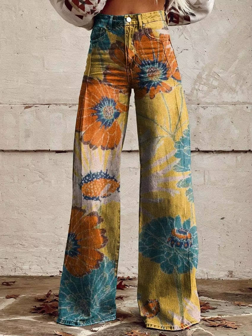 Pantalon Fleuri Pour Femmes Décontracté Parfait Pour Marchés Fermiers Dîners Décontractés Et Brunch