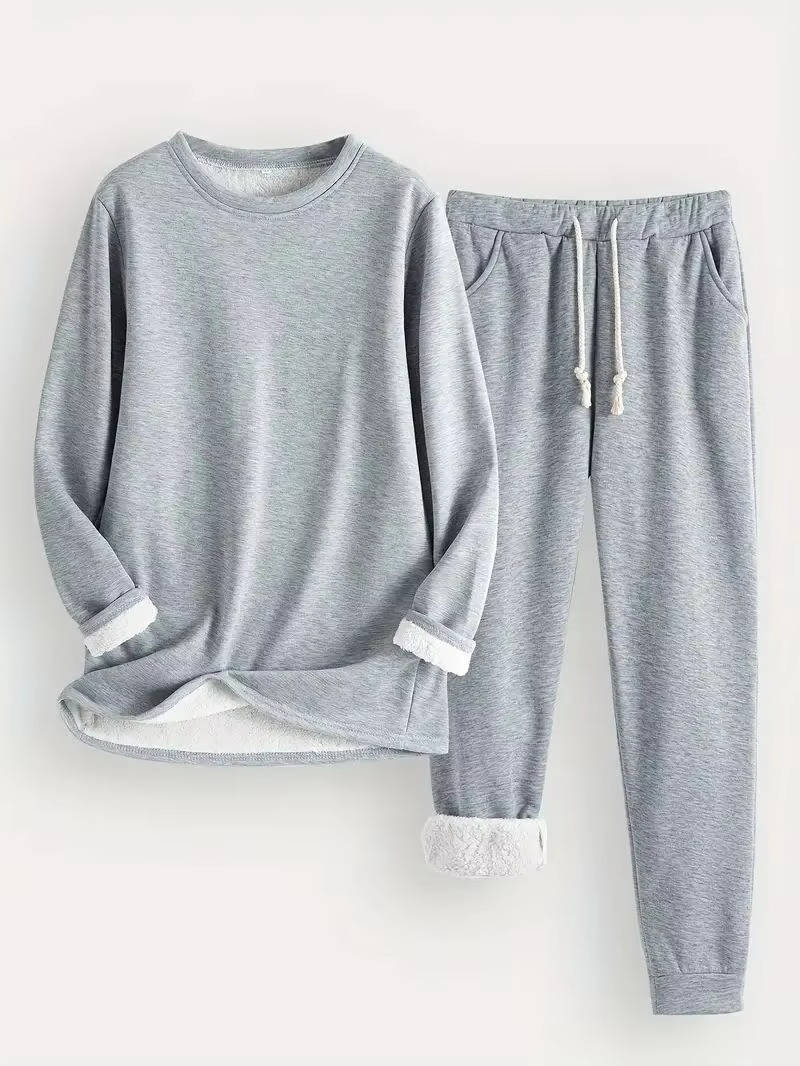 Ensemble Survêtement Doublé Polaire Pour Femmes Confortable Et Élégant Pour La Maison Et Les Déplacements