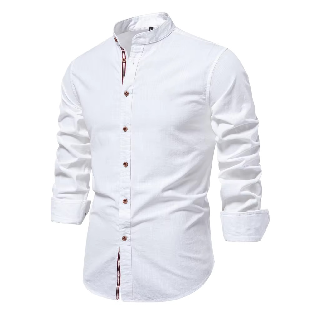 Chemise Homme Slim Fit Col Mandarin Boutonnée Confort Toute La Journée Style Professionnel