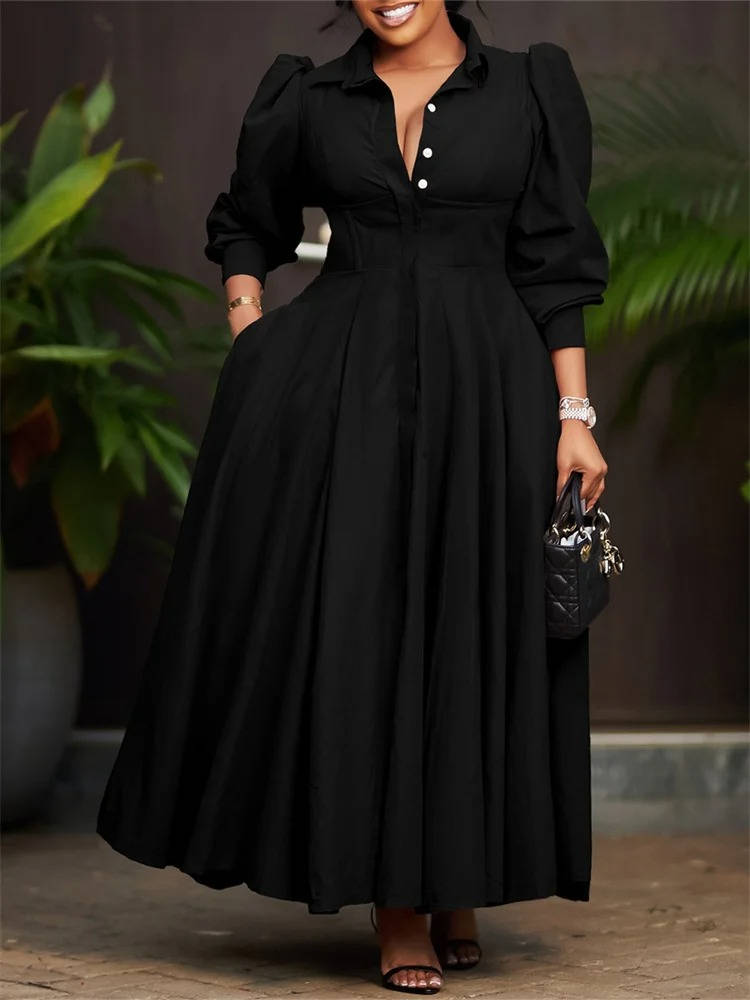 Amawinc Robe Décontractée Boutonnée À Manches Longues Maxi Chic Polyvalente Pour Travail et Tendance