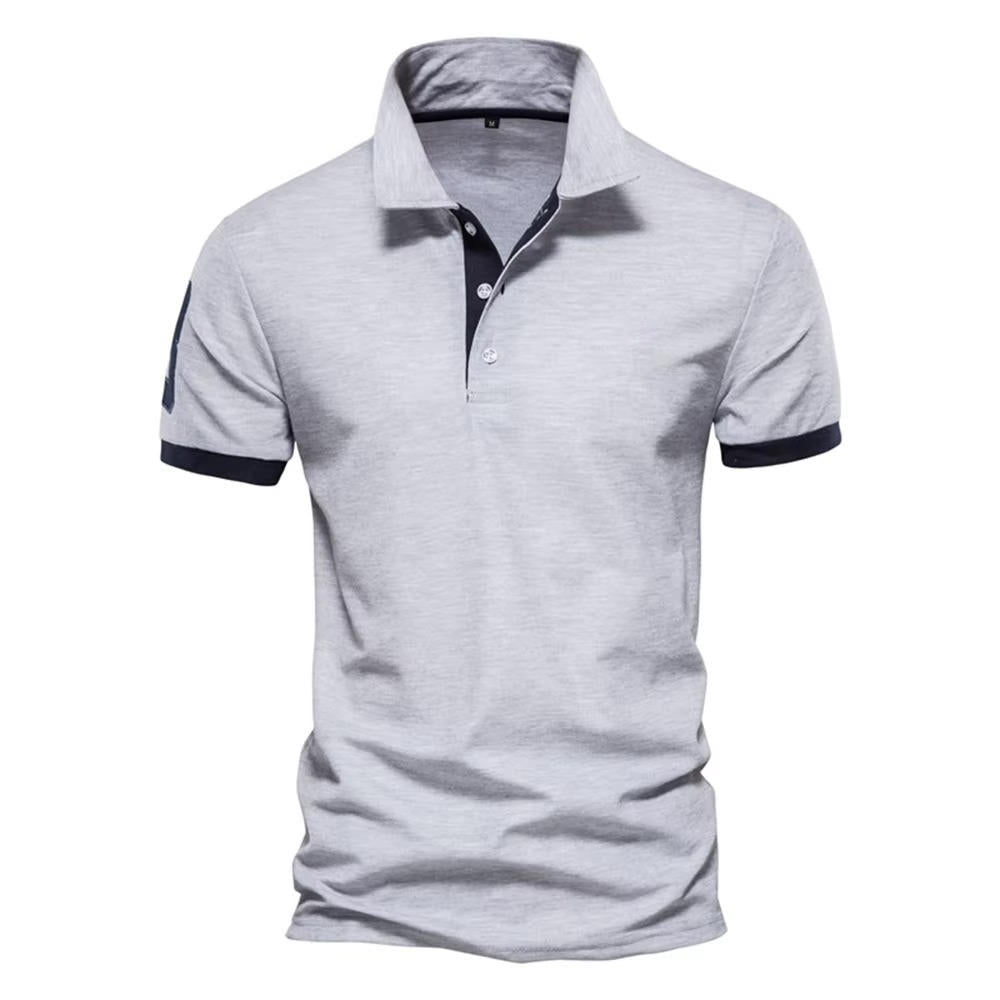 Amawinc Polo Homme Slim Fit Marine Avec Patte de Boutonnage et Poignets Orange Pour Look Décontracté Chic