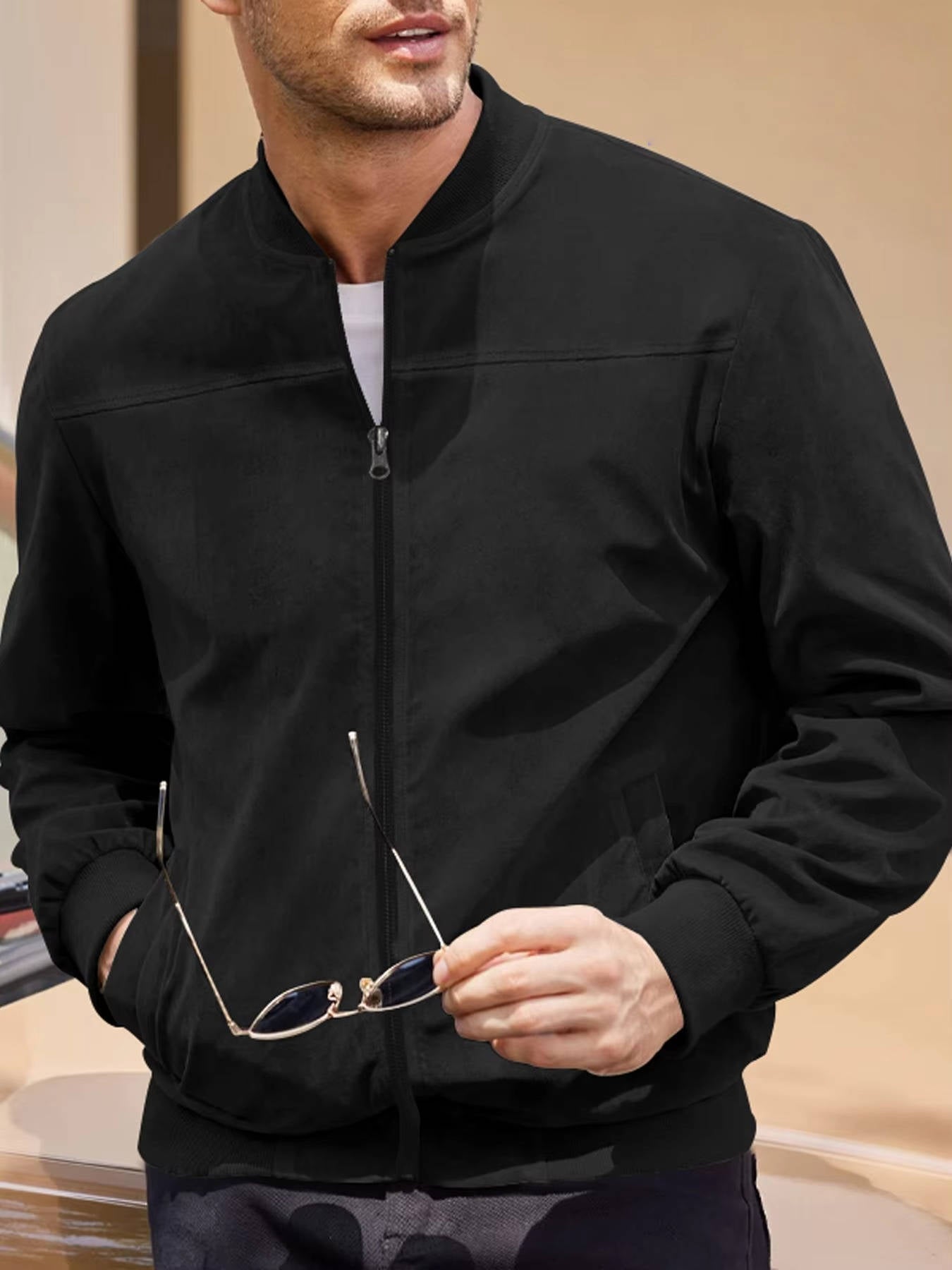 Veste Pour Homme En Daim Déperlante Coupe Vent Légère Bomber Moderne Toutes Saisons