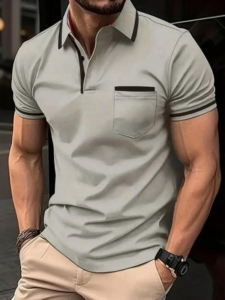 Polo Homme Manches Courtes Avec Poche Poitrine Amawinc En Mélange Coton Respirant Et Résistant Aux Plis Pour Le Travail Et Les Loisirs