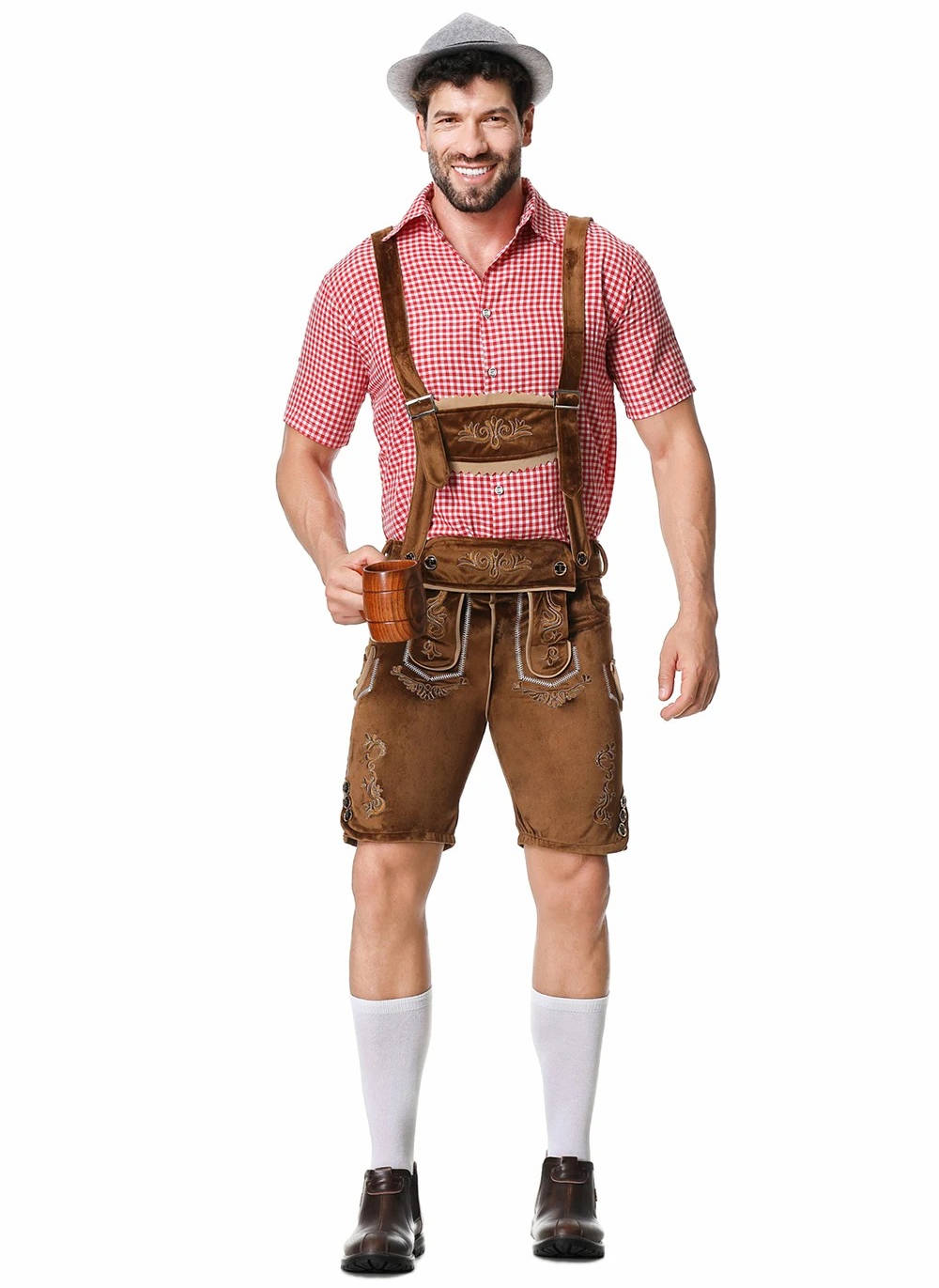 Lederhosen Court Pour Homme Amawinc Ensemble Complet Bavarois Oktoberfest Avec Bretelles Brodées Et Chemise Incluse