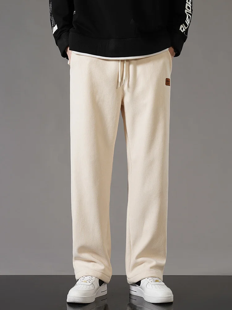Pantalon Jogging Homme Velours Côtelé Doublé Polaire Taille Ajustable Coupe Ample