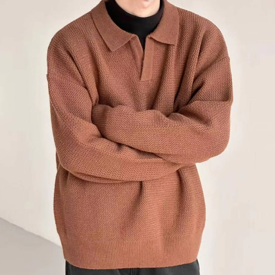 Polo Tricot Homme à Manches Longues En Maille Pour Look Décontracté Quotidien Confortable