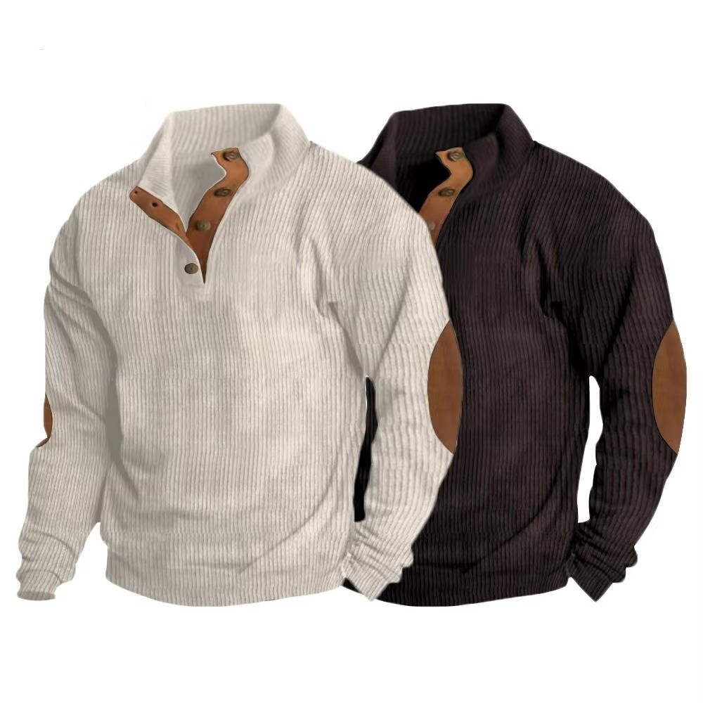 Pull Pour Homme Encolure Bouton Avec Patches Aux Coudes Tricot Classique Chaud Pour Tous Les Jours
