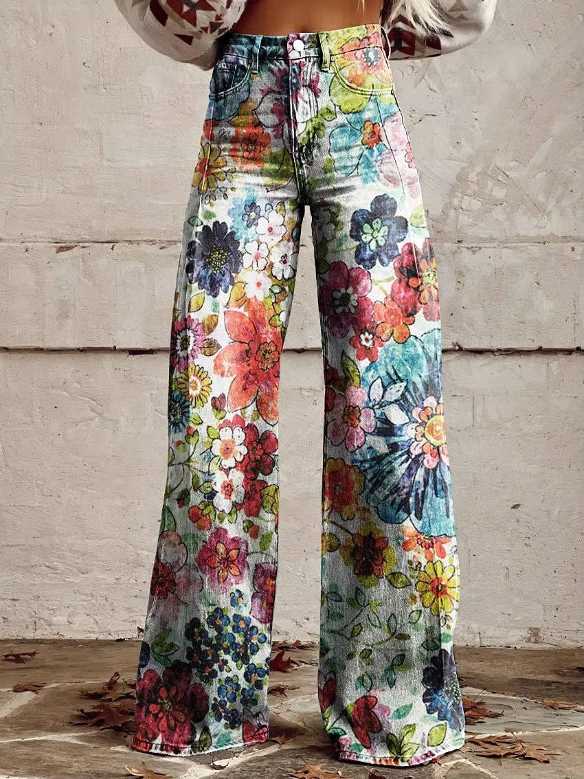 Pantalon Fleuri Pour Femmes Décontracté Parfait Pour Marchés Fermiers Dîners Décontractés Et Brunch