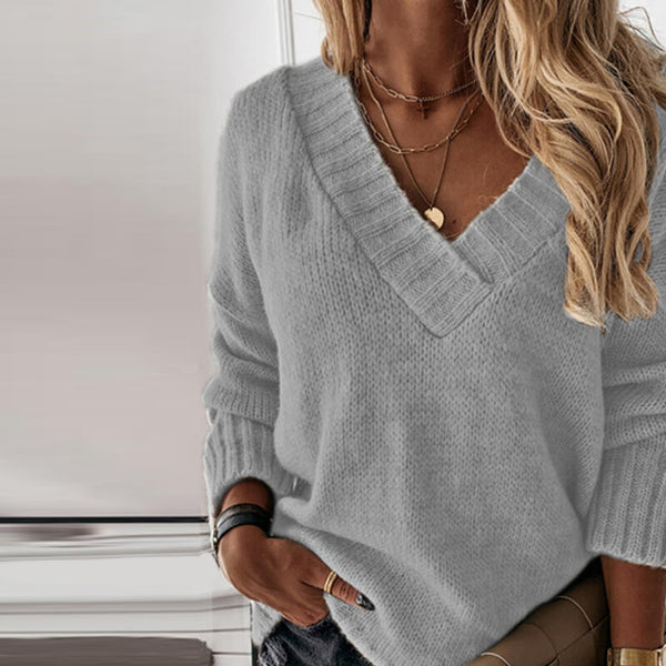 Pull Maille Femme Oversize Avec Col V Doux Et Chaud Pour Style Décontracté Et Confortable