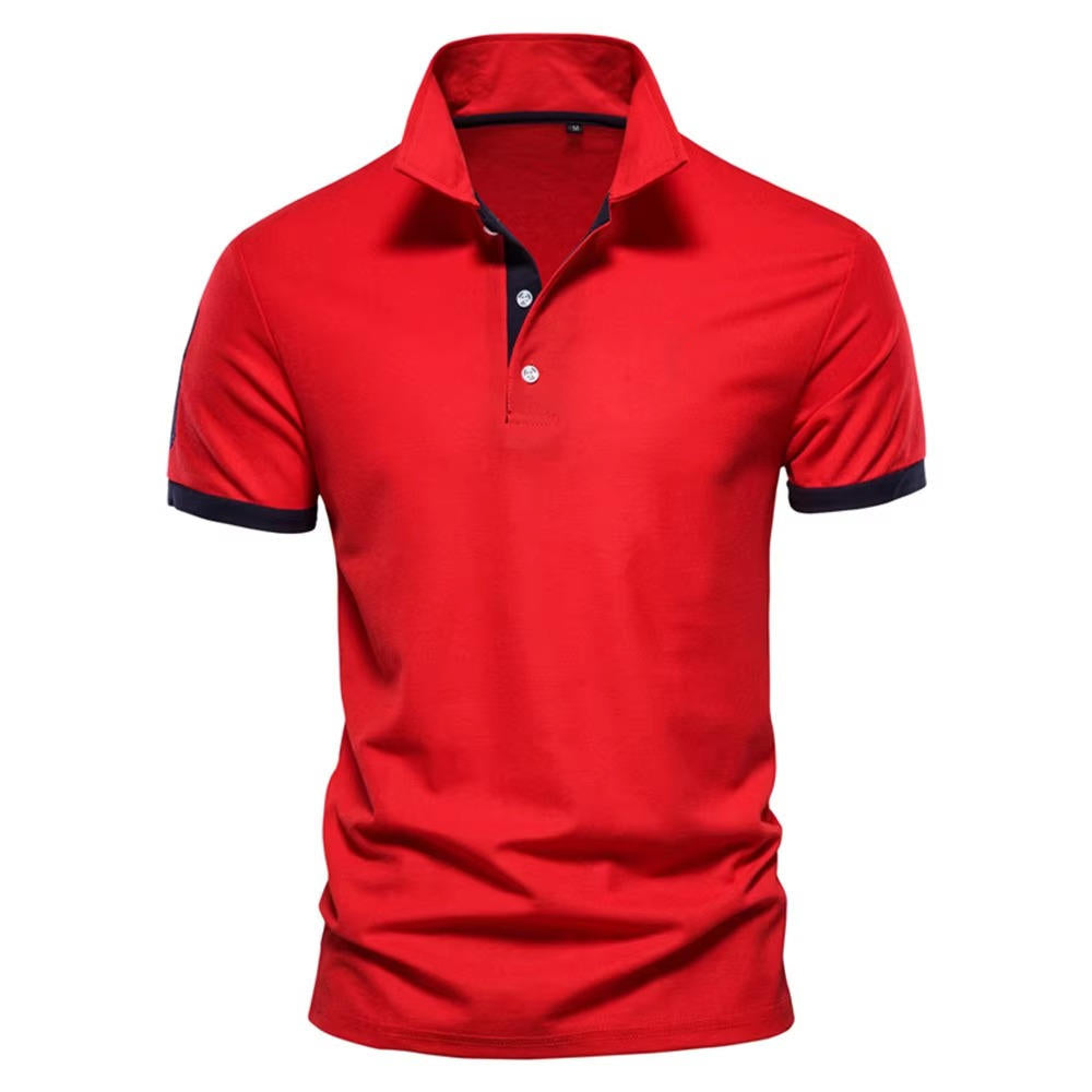 Amawinc Polo Homme Slim Fit Marine Avec Patte de Boutonnage et Poignets Orange Pour Look Décontracté Chic
