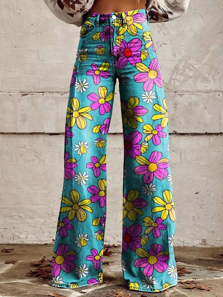 Pantalon Fleuri Pour Femmes Décontracté Parfait Pour Marchés Fermiers Dîners Décontractés Et Brunch