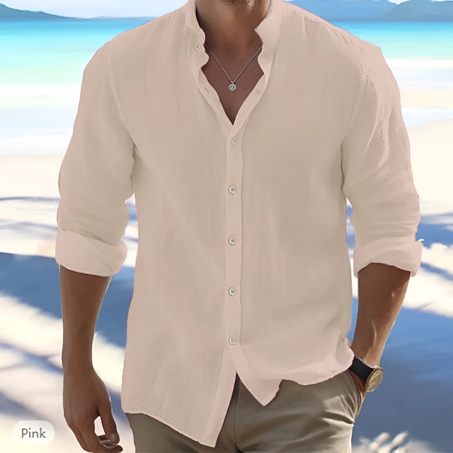 Chemise Homme En Lin À Manches Longues Respirante Léger Bouton Devant Pour Vie Quotidienne Décontractée