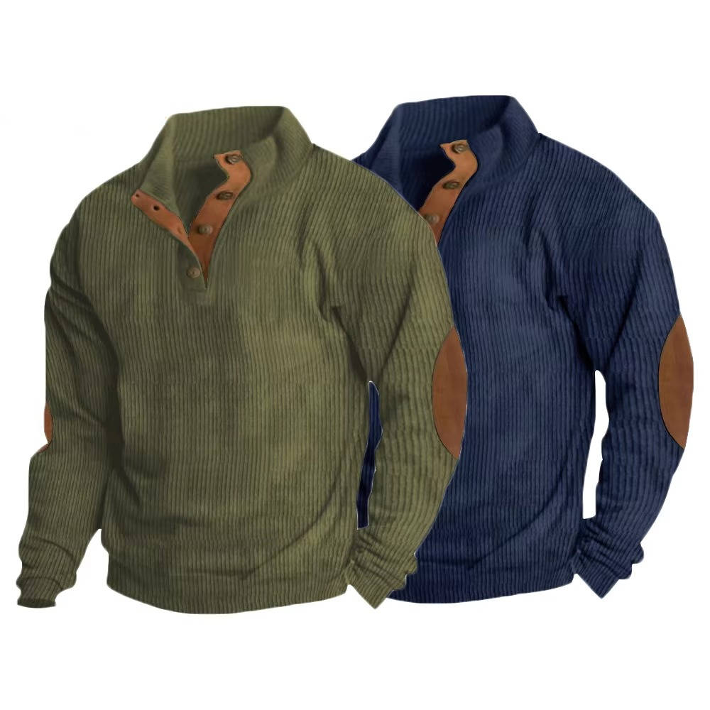 Pull Pour Homme Encolure Bouton Avec Patches Aux Coudes Tricot Classique Chaud Pour Tous Les Jours