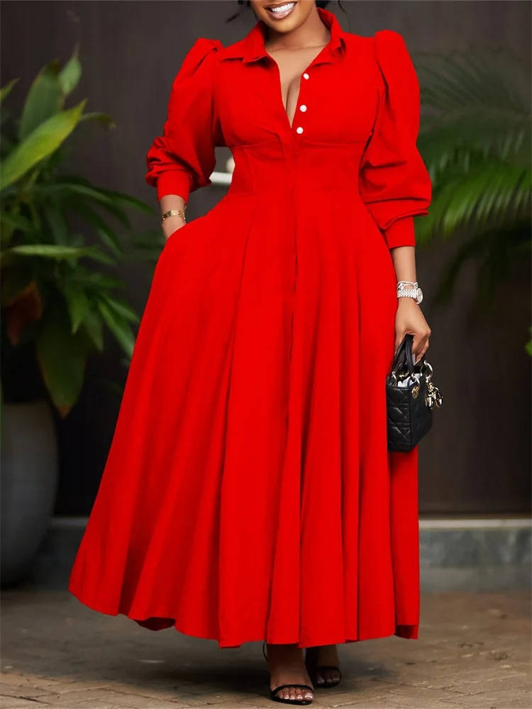 Amawinc Robe Décontractée Boutonnée À Manches Longues Maxi Chic Polyvalente Pour Travail et Tendance