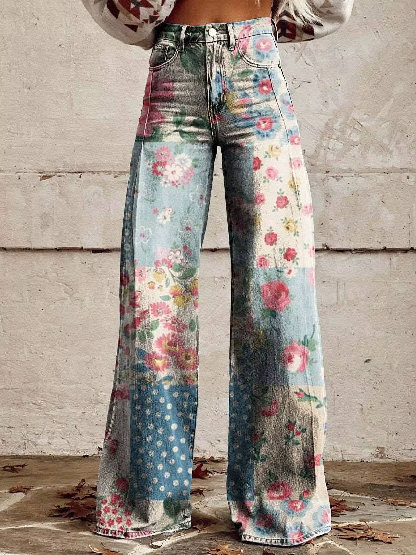 Pantalon Fleuri Pour Femmes Décontracté Parfait Pour Marchés Fermiers Dîners Décontractés Et Brunch