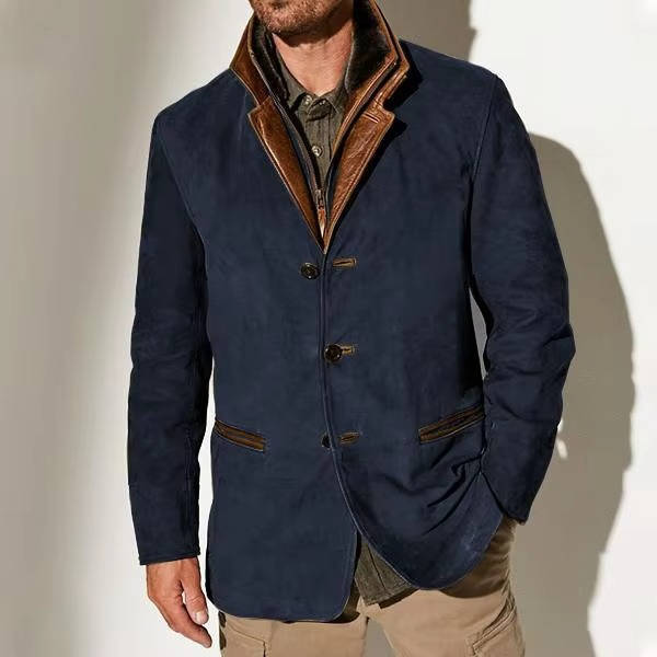 Veste Blazer En Suède Pour Homme Amawinc Olive Marron Avec Garniture En Cuir Élégante Décontractée