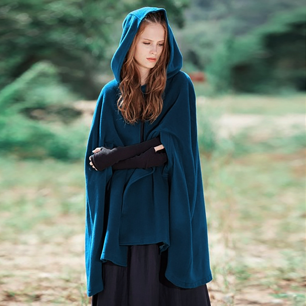 Cape Femme Ample Capuche En Mélange De Laine Mi Longue Ouverture Frontale Drapée Pour Automne Hiver Printemps