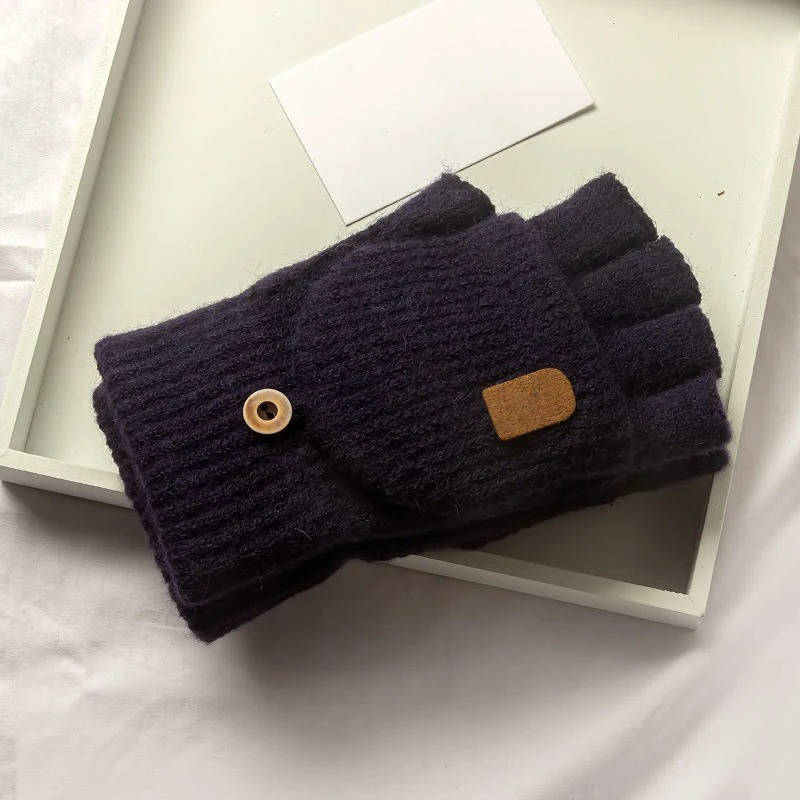 Gants Sans Doigts Tricotés Amawinc Avec Patch Bouton Pour Temps Froid Utilisation Tactile