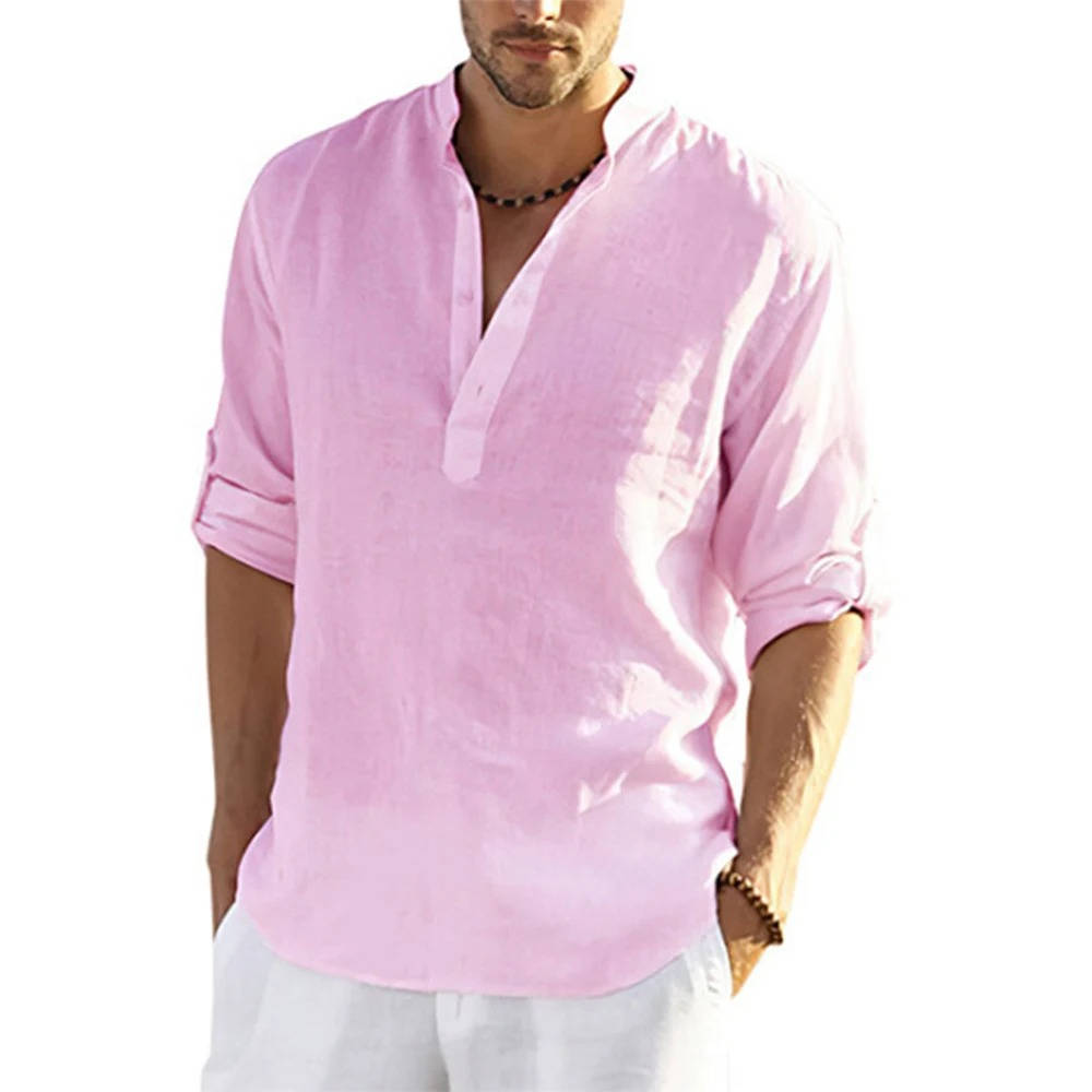 Chemise Henley Homme Manches Longues Décontractée Quotidien Week End Amawinc Coton Lin