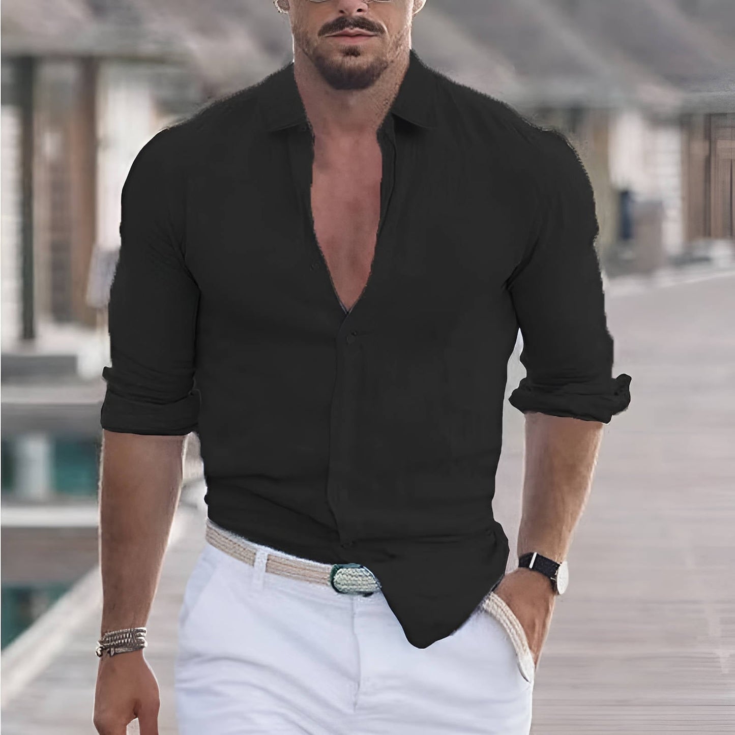 Chemise Pour Homme En Coton Lin Manches Longues Respirante Décontractée Pour Été Quotidien