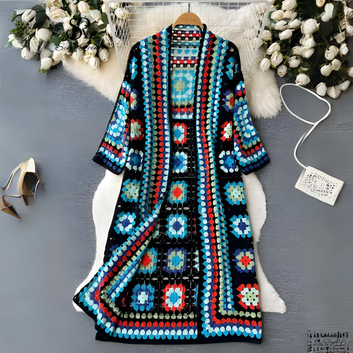 Amelia Cardigan Crochet Ouvert Boho Élégance Confort Quotidien Longueur Mollet Printemps Automne