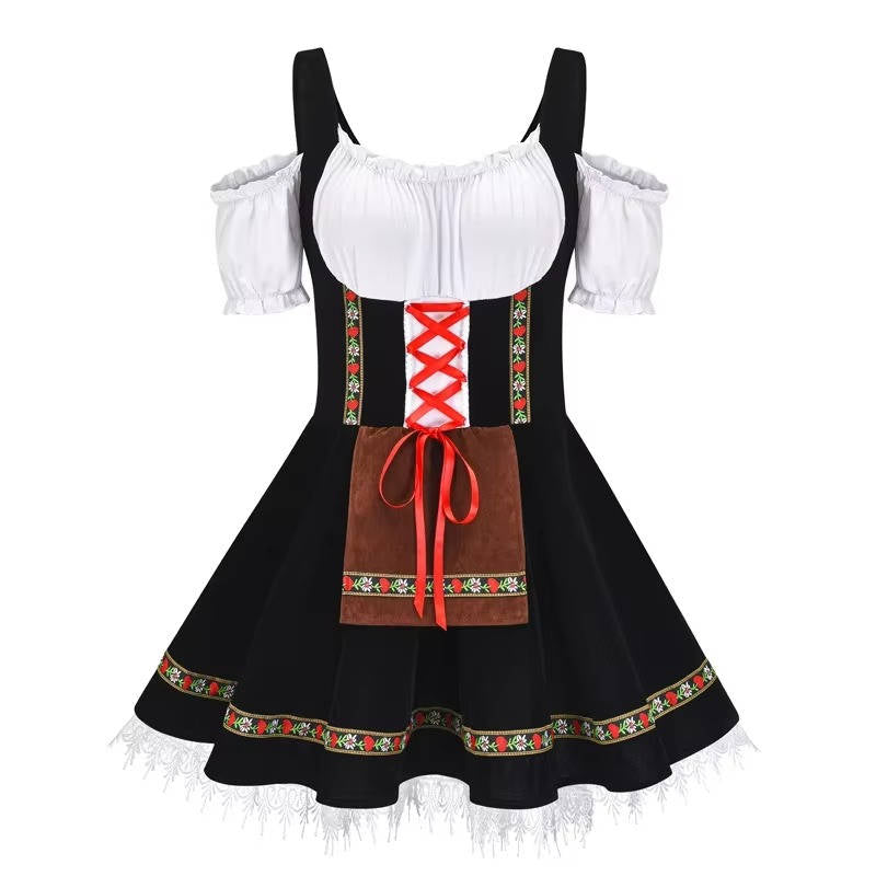 Robe Dirndl Bavaroise Traditionnelle Allemande Pour Oktoberfest Ensemble Complet Avec Ruban