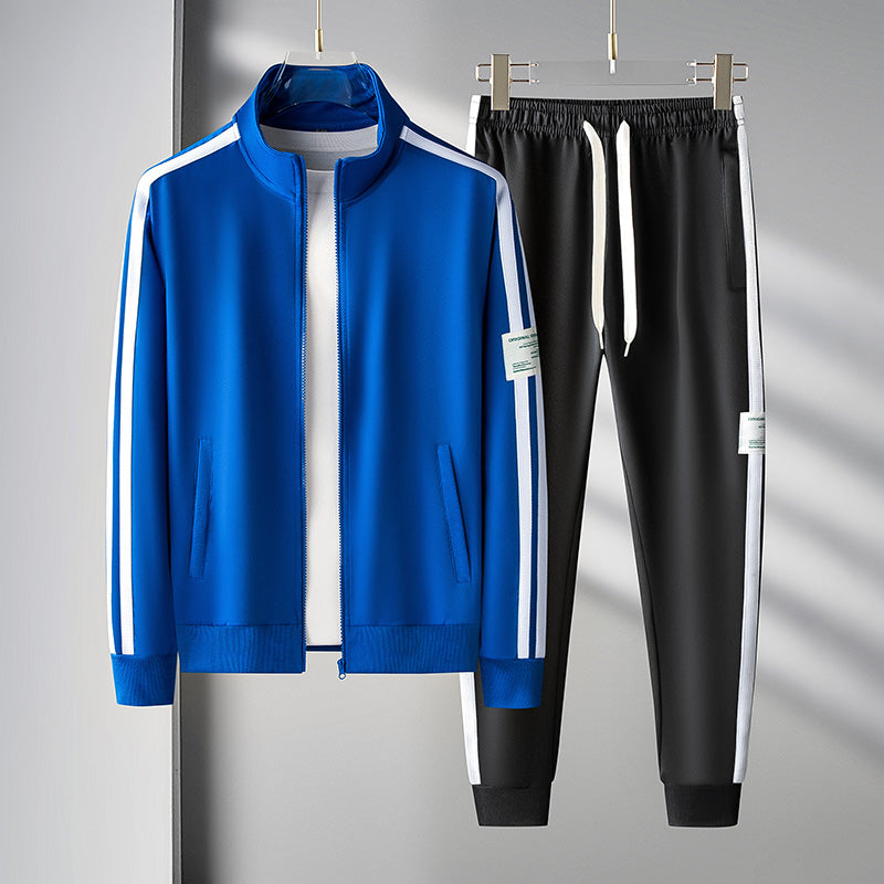 Survêtement Homme Deux Pièces Avec Veste Zippée Et Jogging Noir À Rayures Vertes Amawinc