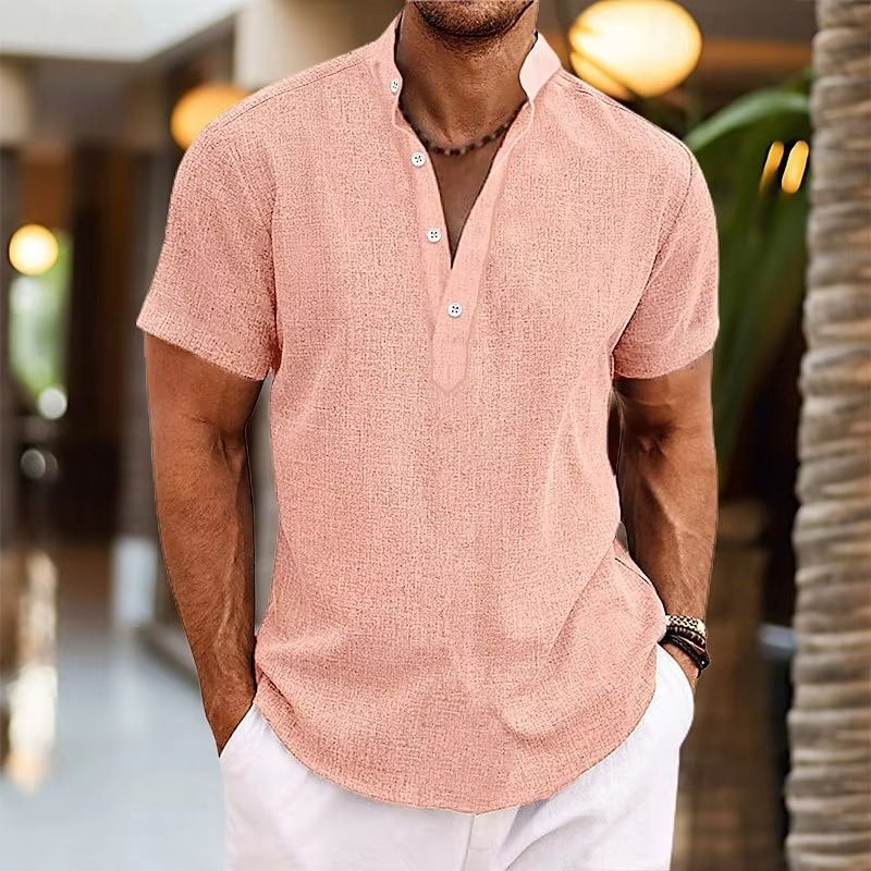 Amawinc Chemise Henley À Manches Courtes En Lin Pour Homme Décontractée Respirante Léger Boutonnage Plastron