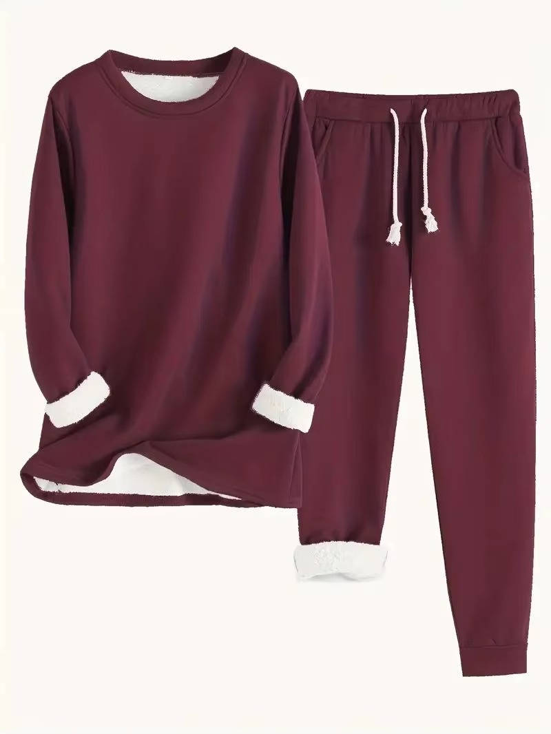 Ensemble Survêtement Doublé Polaire Pour Femmes Confortable Et Élégant Pour La Maison Et Les Déplacements